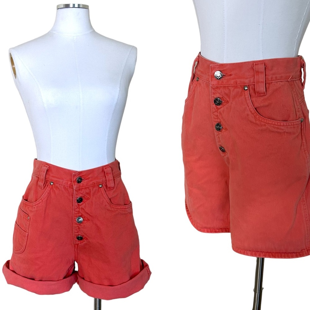 90s Vintage Pink High Rise Exposed Button Fly Denim Jean Mom Shorts